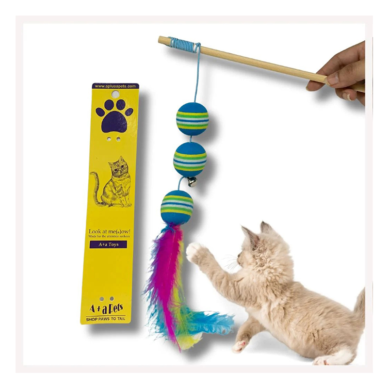 Cat Wand Teaser Interactive Toy with Retractable Ball Feather Play - Blue Best Price in UAE