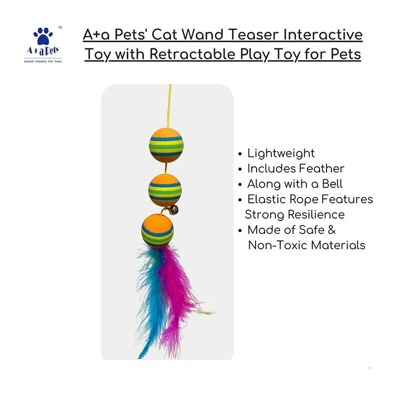 Cat Wand Teaser Interactive Toy with Retractable Ball Feather Play - Blue Best Price in Dubai