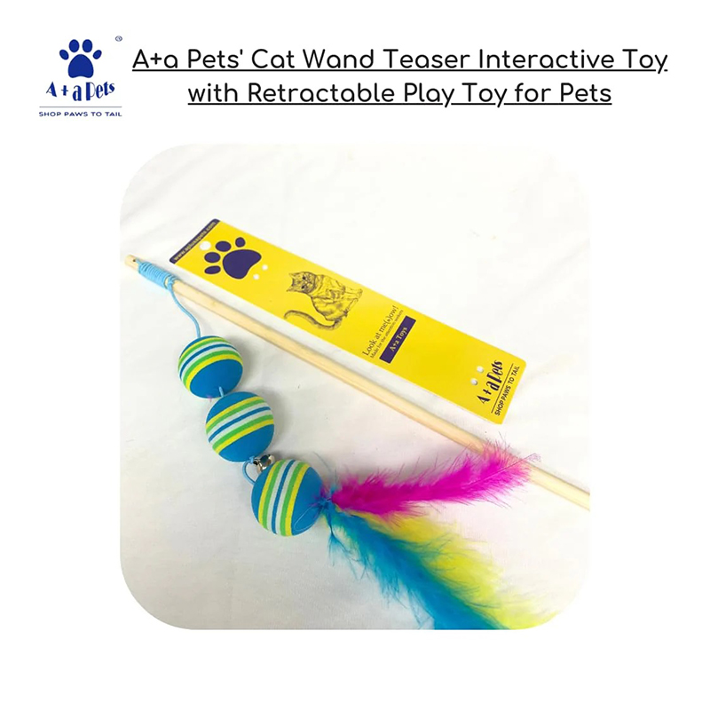 Cat Wand Teaser Interactive Toy with Retractable Ball Feather Play - Blue Best Price in UAE