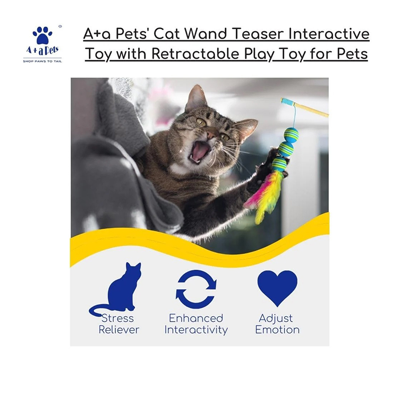 Cat Wand Teaser Interactive Toy with Retractable Ball Feather Play - Blue Best Price in UAE