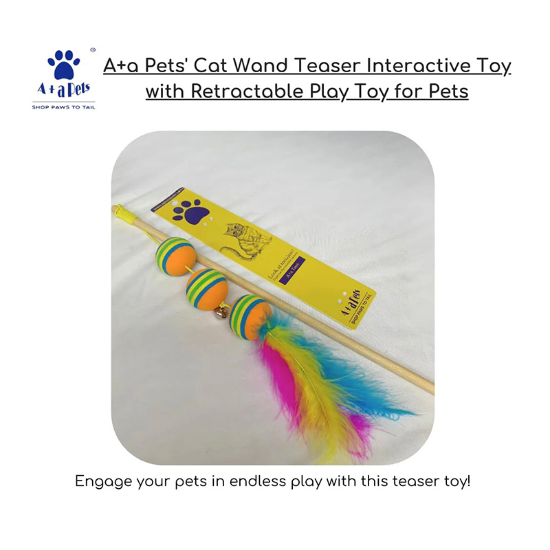 Cat Wand Teaser Interactive Toy with Retractable Ball Feather Play - Orange Best Price in Al Ain