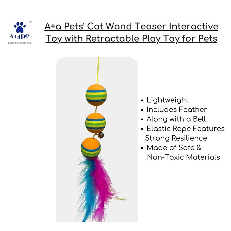 Cat Wand Teaser Interactive Toy with Retractable Ball Feather Play - Red Best Price in Dubai