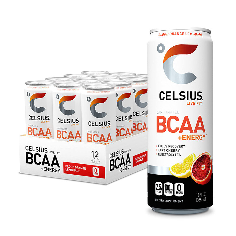 Celsius BCAA + Energy Sparkling Drink 355ml  Pack of 12 - Blood Orange Lemonade