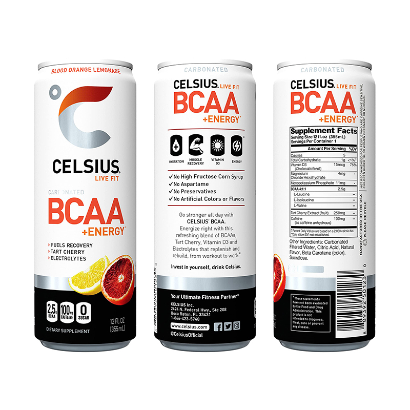 Celsius BCAA + Energy Sparkling Drink 355ml - Blood Orange Lemonade Best Price in Dubai