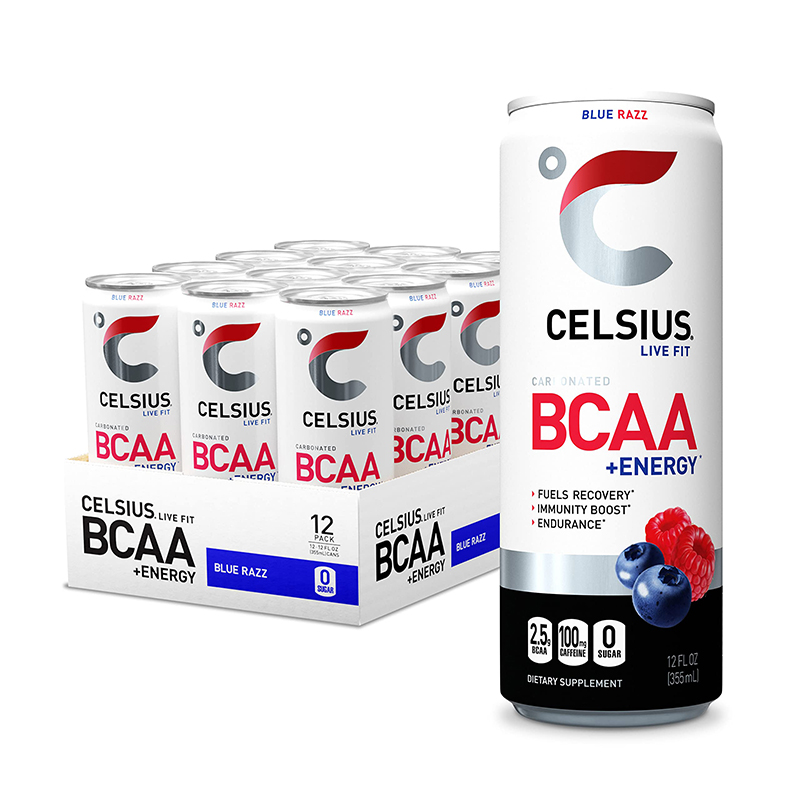 Celsius BCAA + Energy Sparkling Drink 355ml  Pack of 12 - Blue Razz