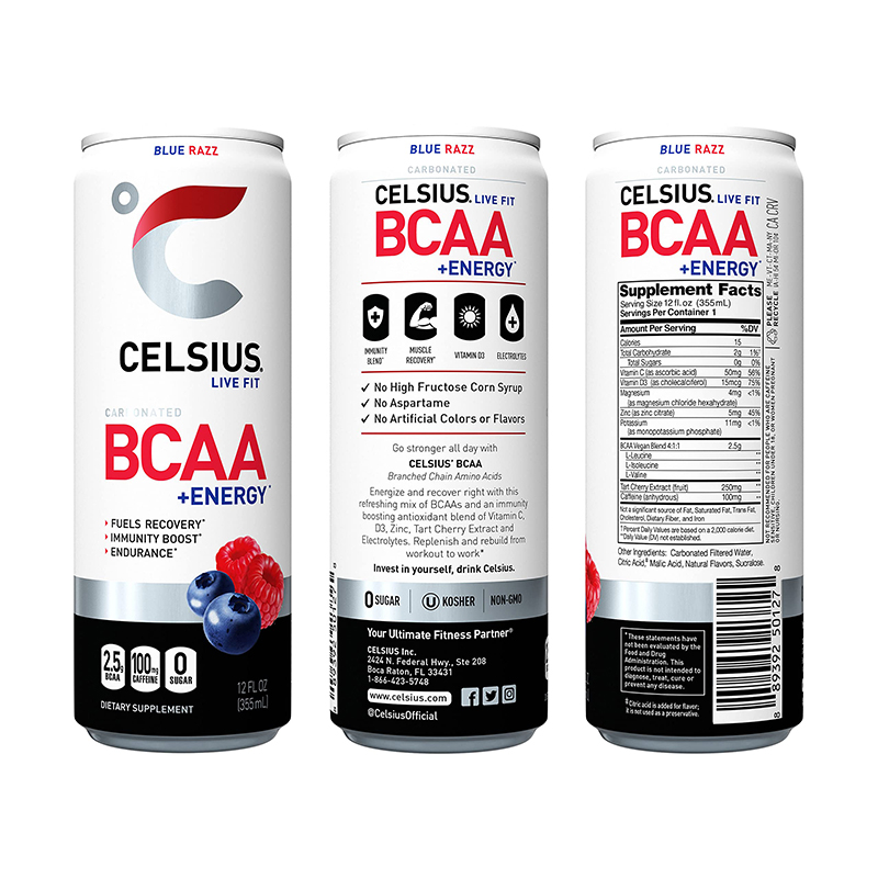 Celsius BCAA + Energy Sparkling Drink 355ml - Blue Razz Best Price in Dubai