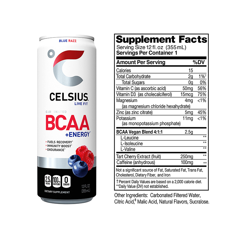 Celsius BCAA + Energy Sparkling Drink 355ml - Blue Razz Best Price in Abu Dhabi