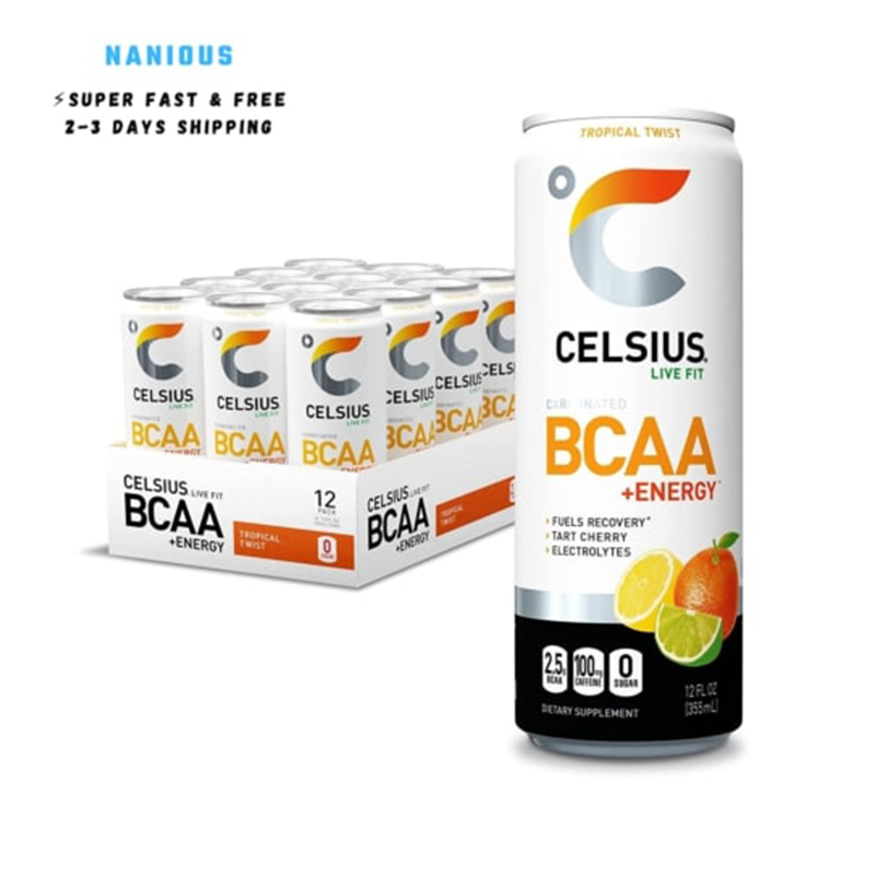Celsius BCAA + Energy Sparkling Drink 355ml Pack of 12 - Tropical Twist
