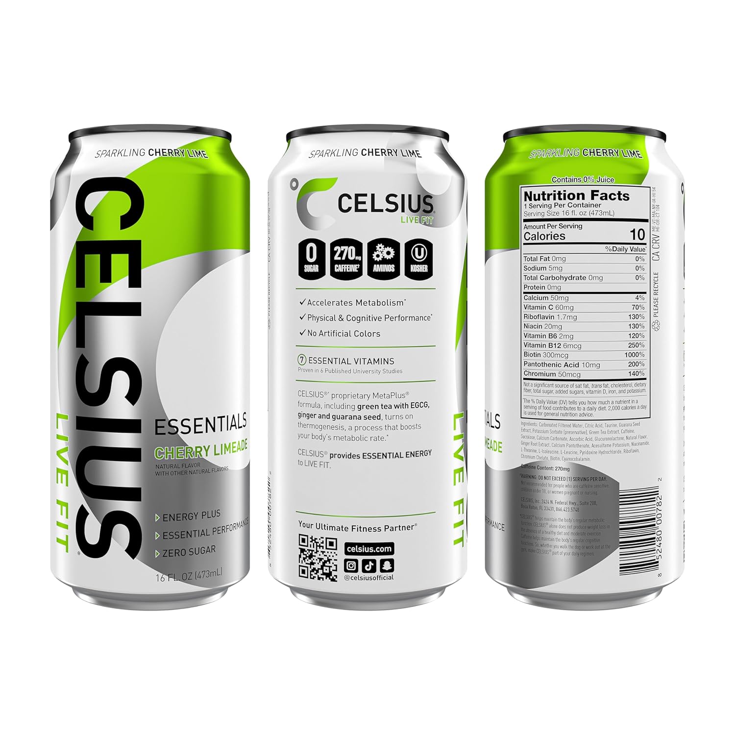 Celsius Essentials RTD 16 Fl Oz 1x12 Packs - Cherry Limeade Best Price in UAE