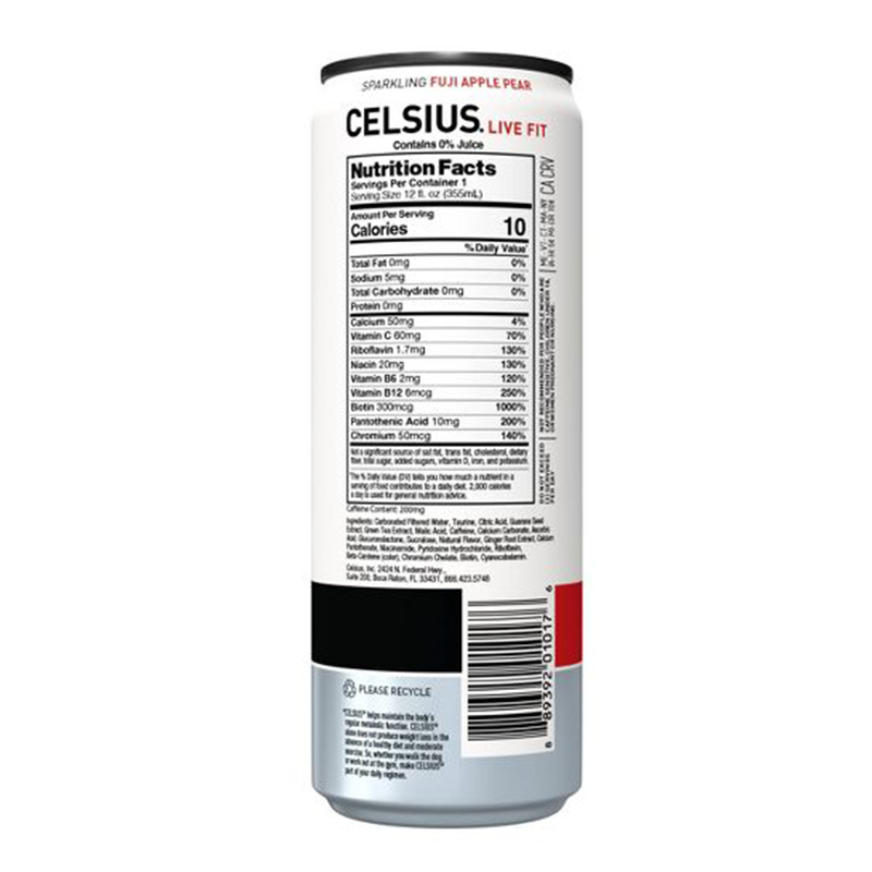 Celsius Live Fit Sparkling Drink 355ml Pack of 12 - Fuji Apple Pear Best Price in Abu Dhabi