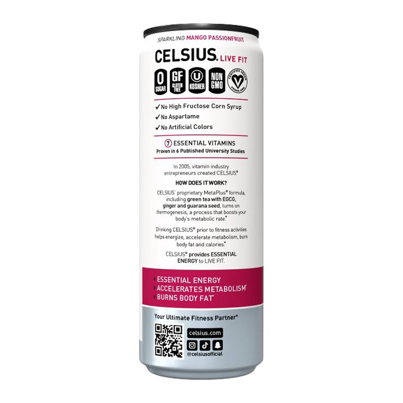 Celsius Live Fit Sparkling Drink 355ml Pack of 12 - Mango Passionfruit Best Price in Dubai