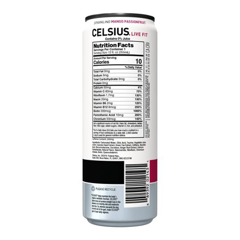 Celsius Live Fit Sparkling Drink 355ml Pack of 12 - Mango Passionfruit Best Price in Abu Dhabi