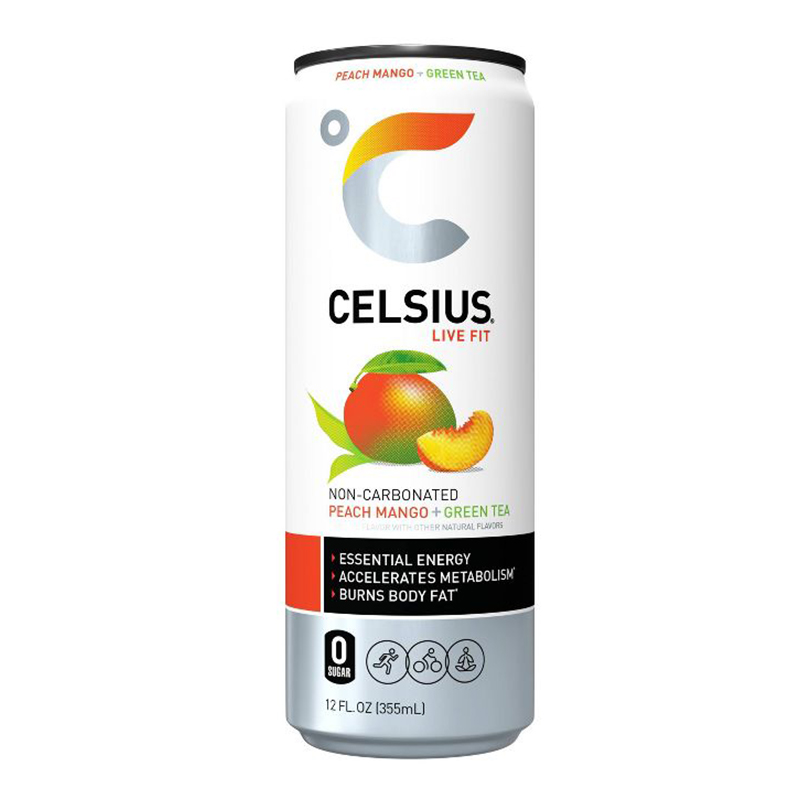 Celsius Live Fit Sparkling Drink 355ml Pack of 12 - Peach Mango Green Tea