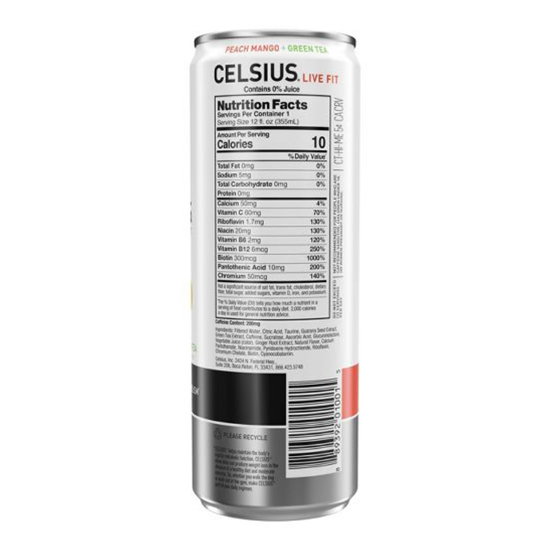 Celsius Live Fit Sparkling Drink 355ml Pack of 12 - Peach Mango Green Tea Best Price in Dubai