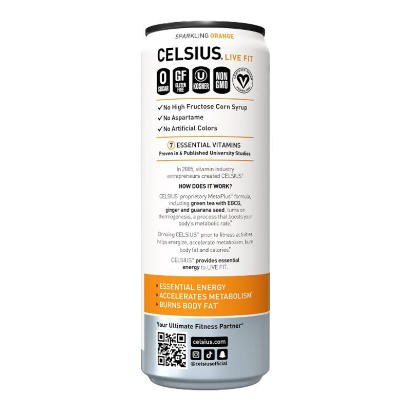 Celsius Live Fit Sparkling Drink 355ml Pack of 12 - Sparkling Orange Best Price in Abu Dhabi