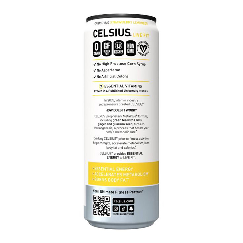 Celsius Live Fit Sparkling Drink 355ml Pack of 12 - Strawberry Lemonade Best Price in Dubai