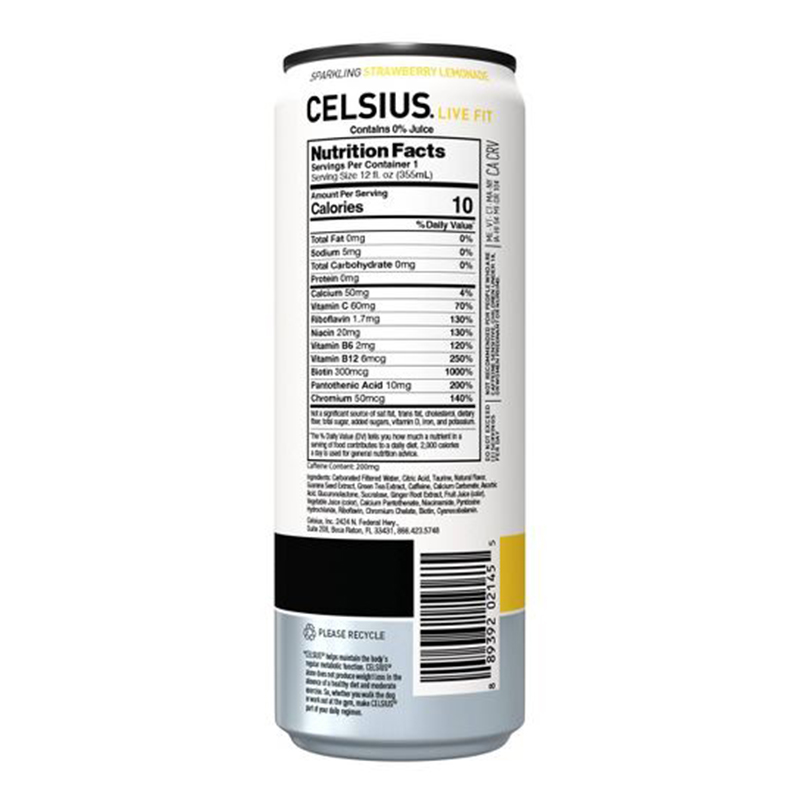 Celsius Live Fit Sparkling Drink 355ml Pack of 12 - Strawberry Lemonade Best Price in Abu Dhabi