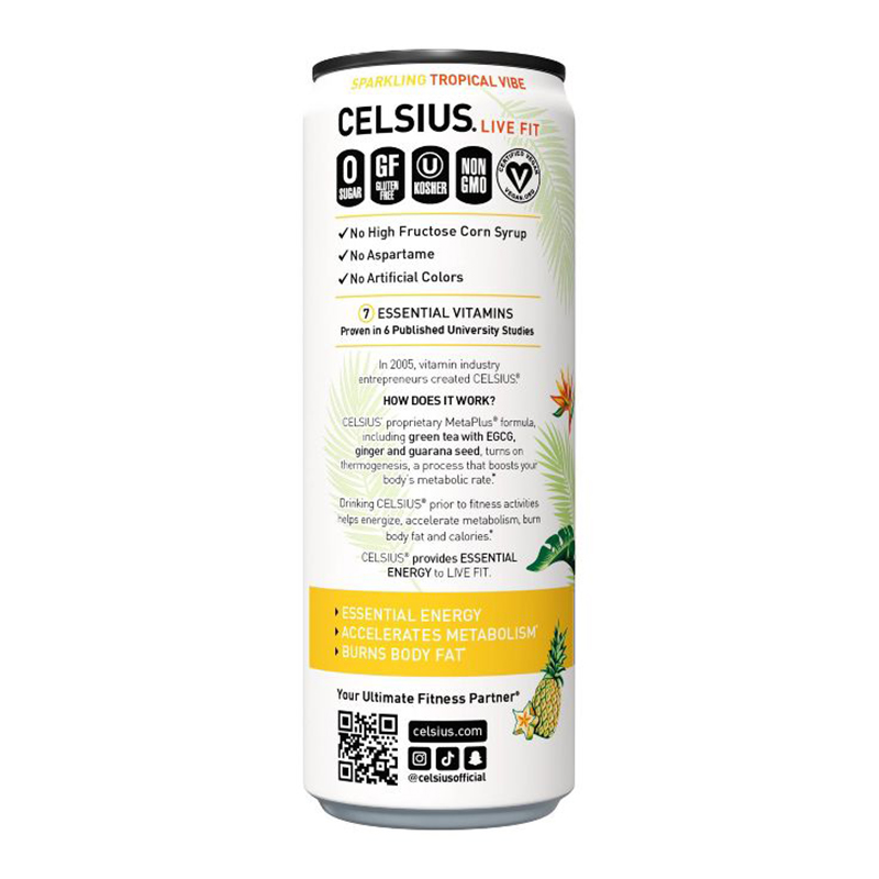 Celsius Live Fit Sparkling Drink 355ml Pack of 12 - Tropical Vibe Best Price in Dubai