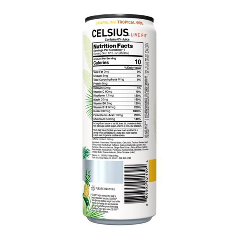 Celsius Live Fit Sparkling Drink 355ml Pack of 12 - Tropical Vibe Best Price in Abu Dhabi