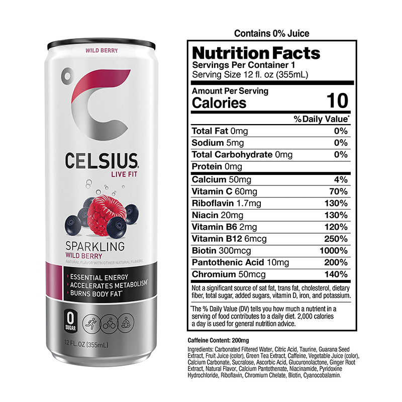 Celsius Live Fit Sparkling Drink 355ml Pack of 12 - Wild Berry Best Price in Abu Dhabi