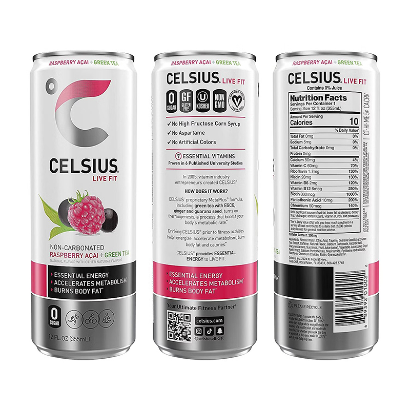 Celsius Live Fit Sparkling Drink N/C 355ml Pack of 12 - Raspberry Acai Green Tea Best Pricce in Dubai