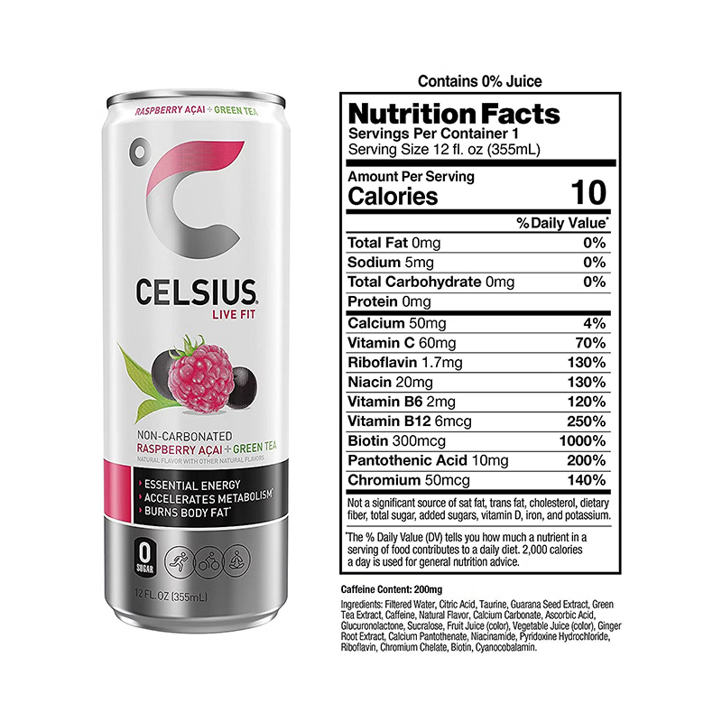 Celsius Live Fit Sparkling Drink N/C 355ml Pack of 12 - Raspberry Acai Green Tea Best Pricce in Abu Dhabi