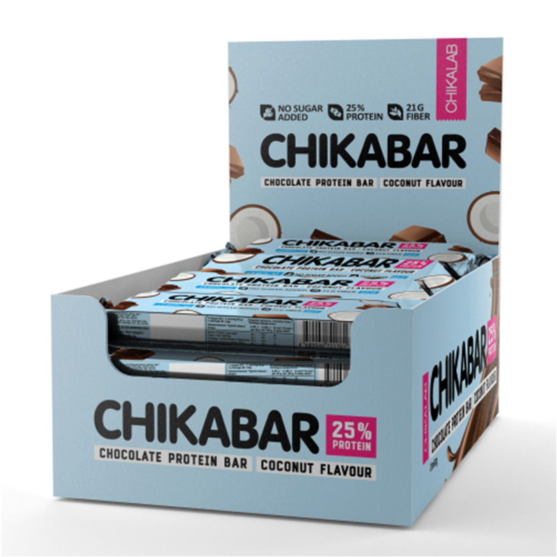 Chika Bar Protein Bar 60 G 12 Pcs in Box - Coconut with Chocolate Filling