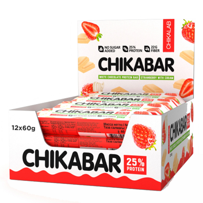 Chika Bar Protein Bar 60 G 12 Pcs in Box - Strawberries with Cream