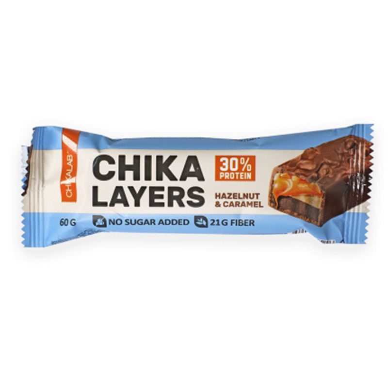 Chika Layers Protein Bar 60 G 12 Pcs in Box - Hazelnut with Caramel Best Price in Abu Dhabi