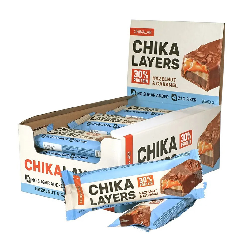 Chikalab Chika Layers Protein Bars Hazelnut and Caramel 60g x 20 in Box Best Price in UAE