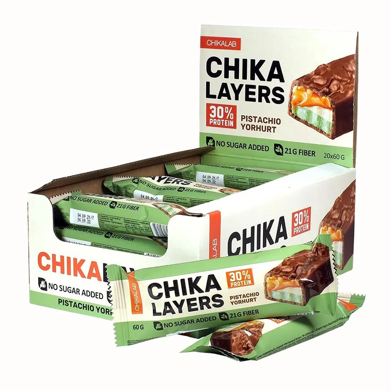 Chikalab Chika Layers Protein Bars Pistachio Yoghurt 60g x 20 in Box Best Price in UAE