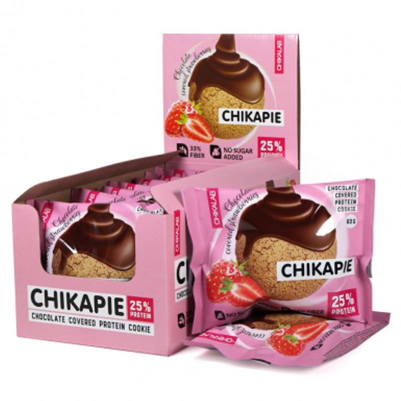 ChikaLab Protein Cookies 60 G 9 Pcs in Box - Strawberry in Chocolate