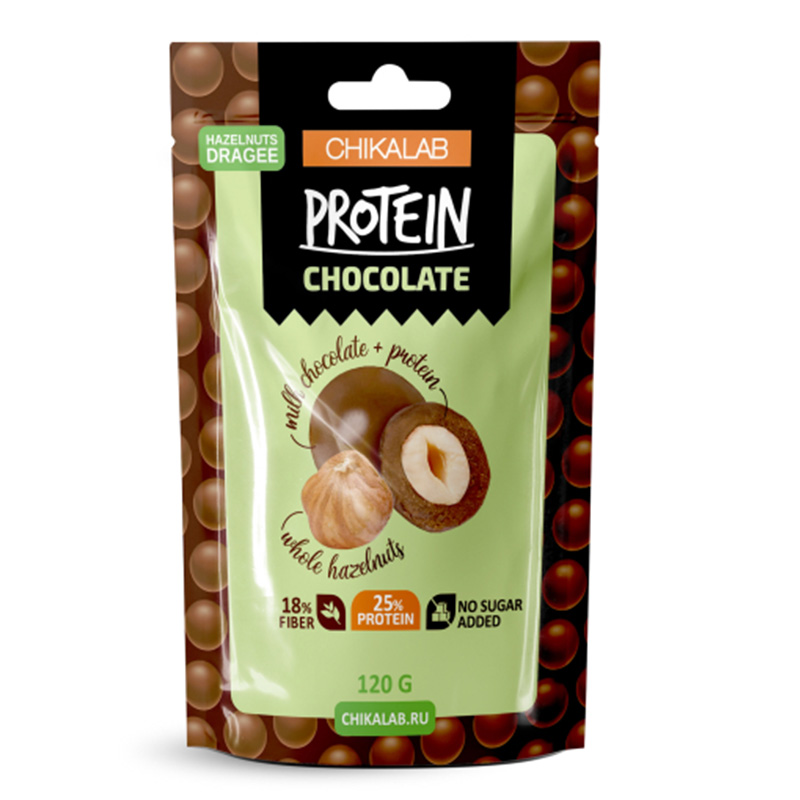 ChikaLab Protein Dragee Chocolate Balls 120 G - Hazelnuts in Milk Chocolate