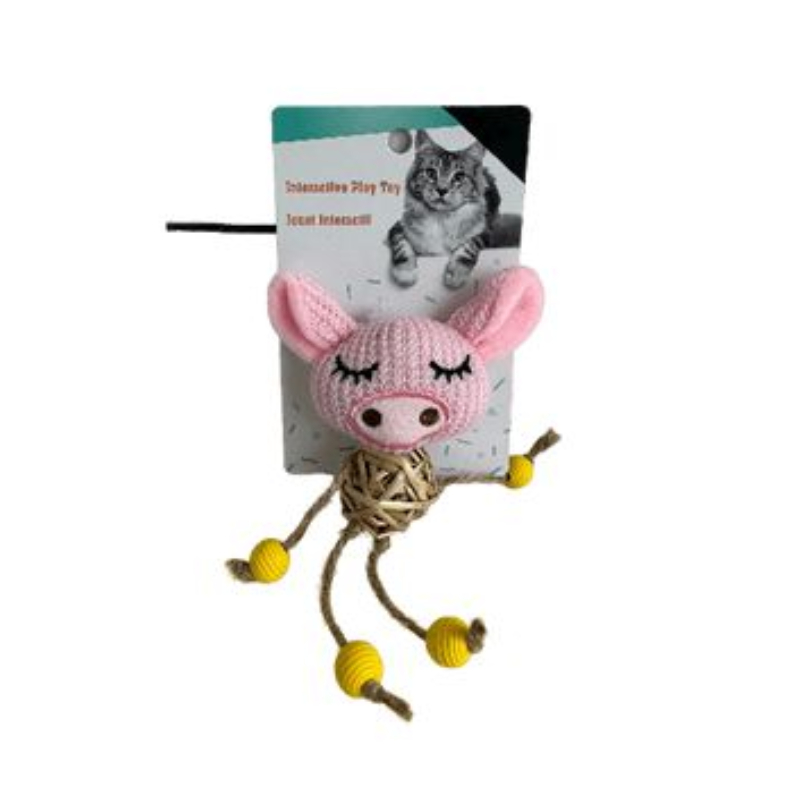 Eco Line Catch & Scratch Wooden Plush Toy For Cat - Pink Pig