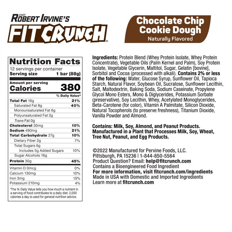 Fit Crunch High Protein Baked Bar 12 Pcs in Box - Chocolate Chip Cookie Dough Best Price in Abu Dhabi