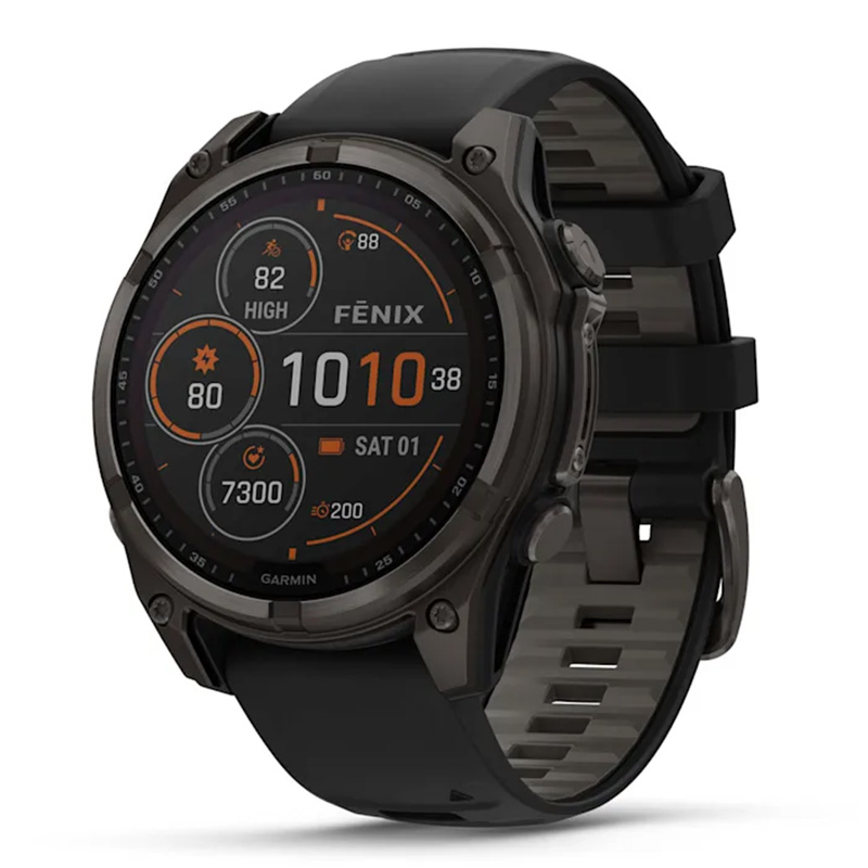 Garmin Fenix 8 – 47 mm Solar Sapphire Carbon Gray Dlc Titanium With Black/pebble Gray Silicone Band Watch