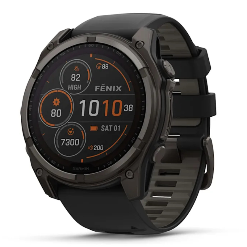 Garmin Fenix 8 – 51 mm Sapphire Carbon Gray Dlc Titanium With Black/Pebble Gray Silicone Watch