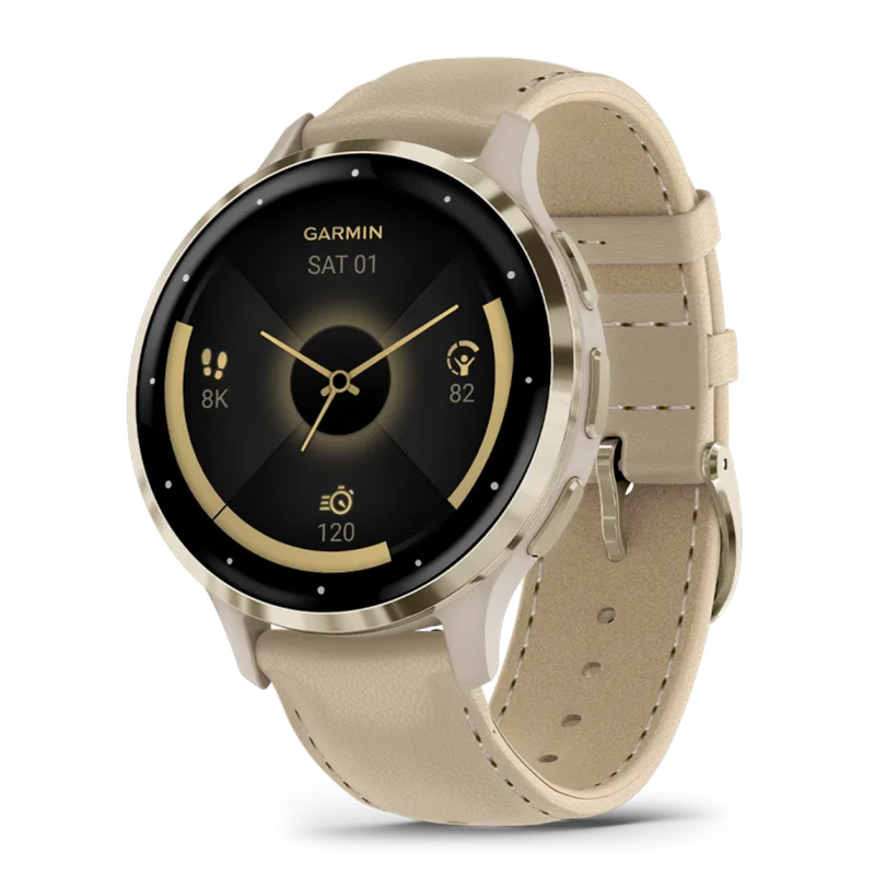 Garmin Venu 3S Soft Gold Stainless Steel Bezel 41 MM With French Grey Case And Leather Band Watch Best Price in UAE