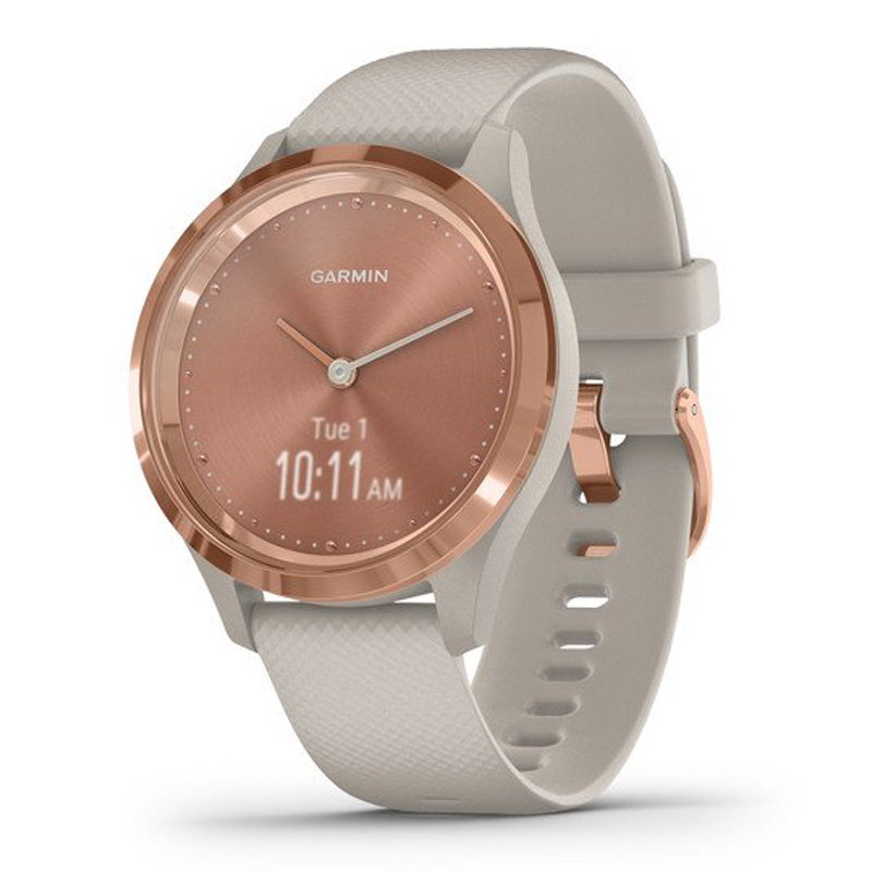 Garmin Vivomove 3S-39Mm Rose Gold Stainless Steel Bezel With Light Sand Case And Silicone Band