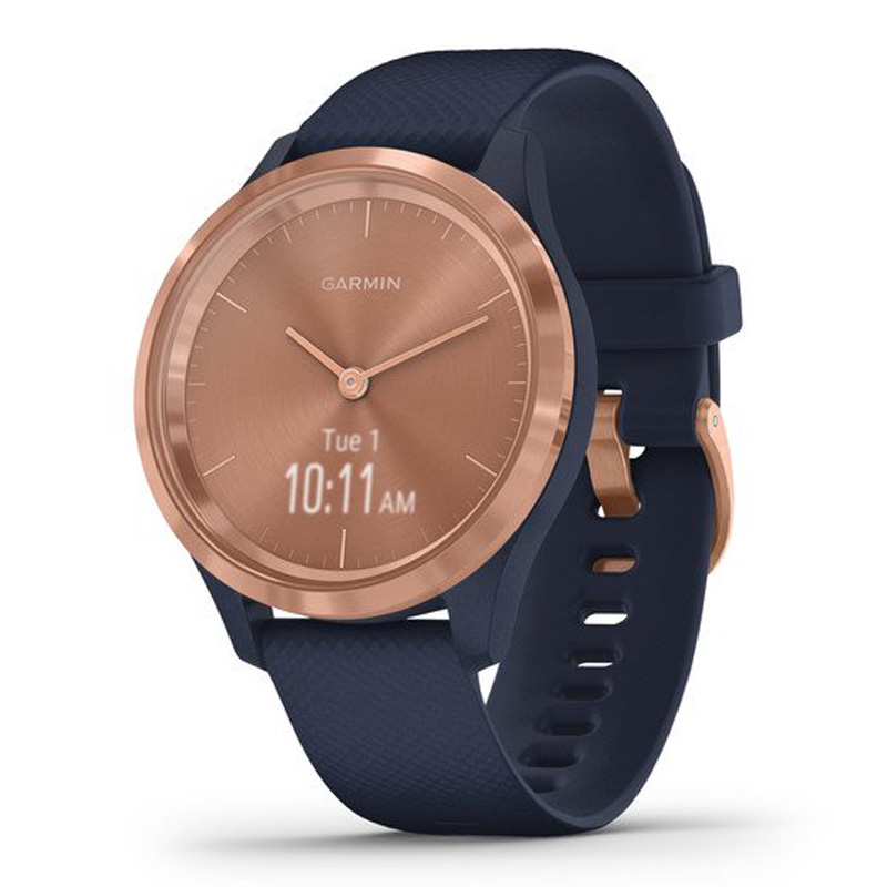 Garmin Vivomove 3S-39Mm Rose Gold Stainless Steel Bezel With Navy Case And Silicone Band