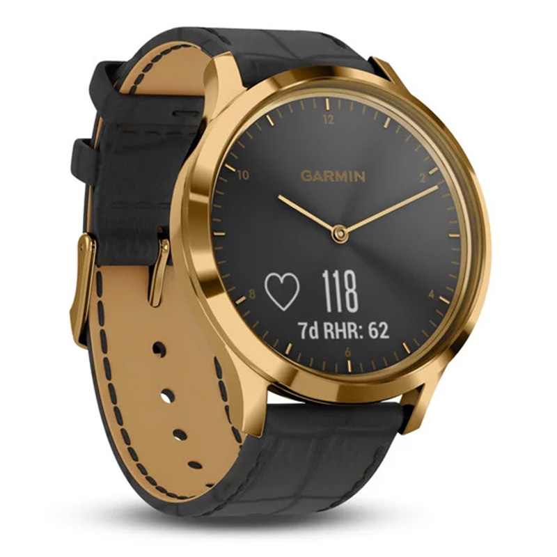 Garmin Vivomove HR Sport Gold Stainless Steel with Black Embossed Italian Leather Band S/M Best Price in UAE