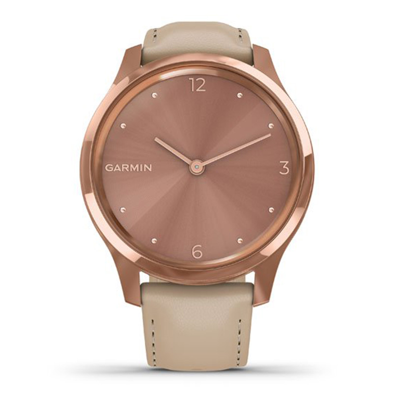 Garmin VivoMove Luxe 18K rose gold PVD stainless steel case with light sand Italian leather band 42 mm (010-02241-21) Best Price in UAE