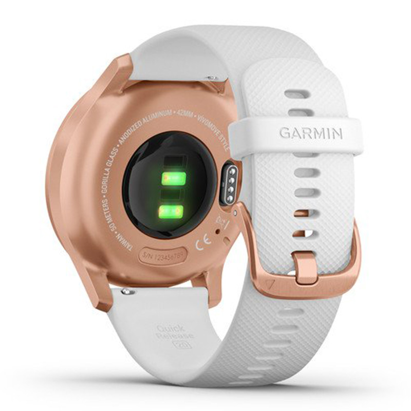 Garmin VivoMove Luxe Rose Gold Aluminium Case With White Silicone Band 42 mm (010-02240-00) Best Price in UAE