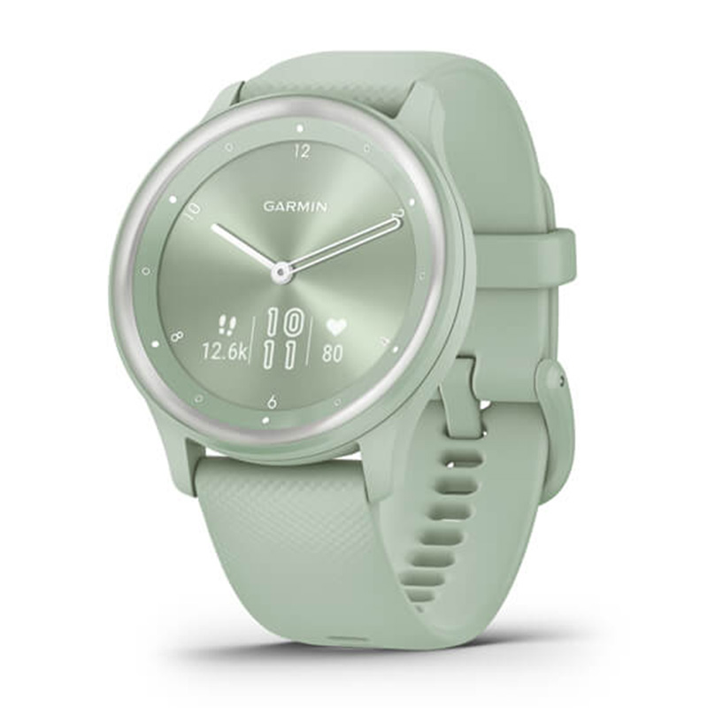 Garmin Vivomove Sport Cool Mint Case and Silicone Band with Silver Accents Watch