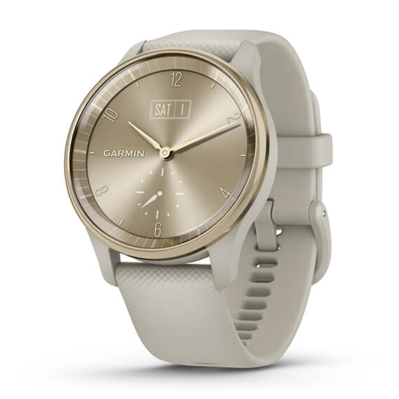 Garmin Vivomove Trend Cream Gold Stainless Steel Bezel with French Grey Case and Silicone Band