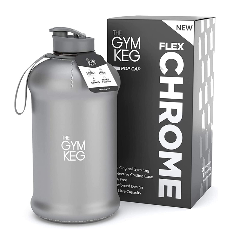 Gym Keg Sports Water Bottle Flex Chrome 2.2 Litre