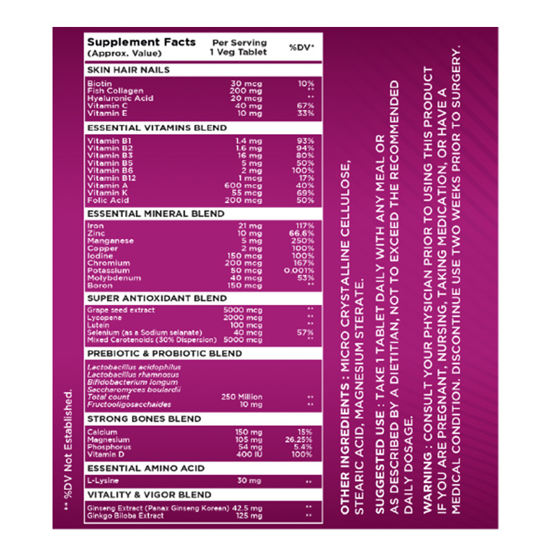 HC Nutrition Women's Once Daily Multivitamin+ Probiotics+ Collagen 72 Tablets Best Price in Abu Dhabi