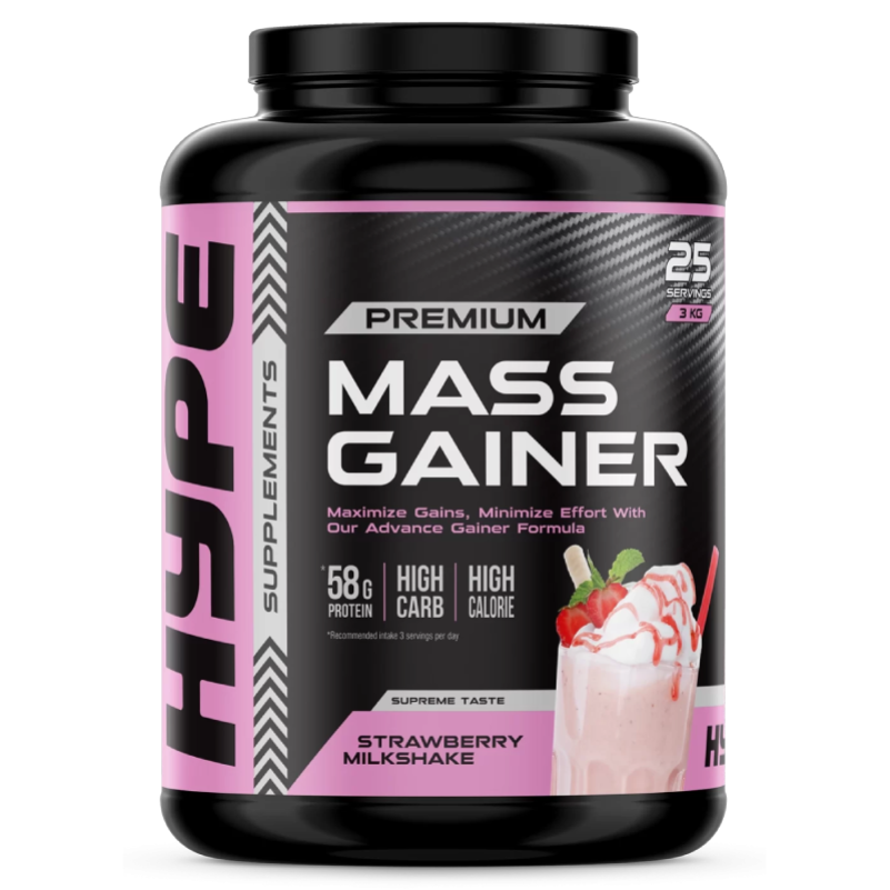 Hype Premium Mass Gainer 25 Servings 3 KG - Strawberry Milkshake