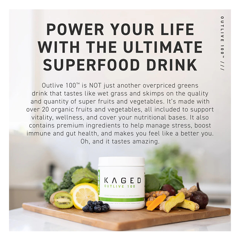 Kaged Outlive 100 Organic Superfood Greens 30 Servings - Apple Cinnamon Best Price in Abu Dhabi