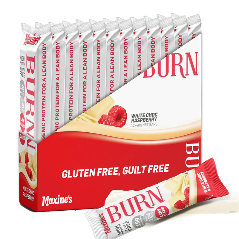 Maxine Burn Bar 40 G 12 Pcs in Box - White Choc Raspberry
